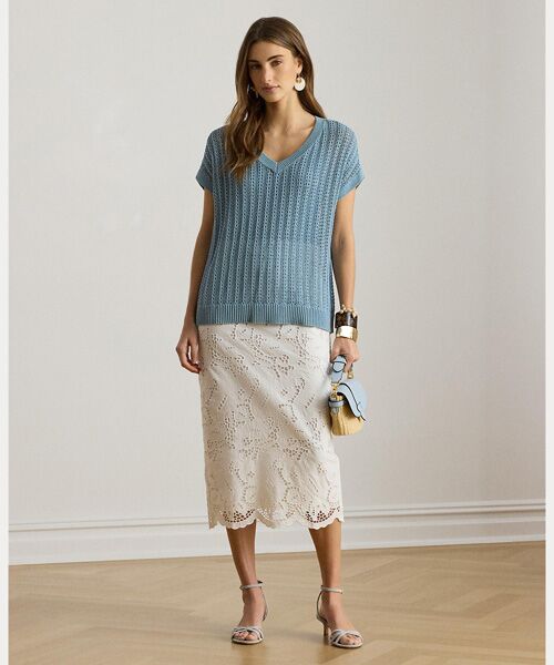 LAUREN RALPH LAUREN / ローレン ラルフ ローレン ニット・セーター | コットンブレンド メッシュ ショートスリーブ セーター | 詳細2