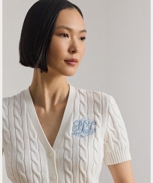 LAUREN RALPH LAUREN / ローレン ラルフ ローレン カーディガン・ボレロ | ケーブルニット コットン ショートスリーブ カーディガン | 詳細4