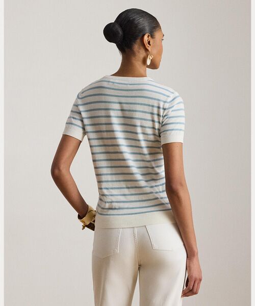 LAUREN RALPH LAUREN / ローレン ラルフ ローレン ニット・セーター | ストライプド コットン ショートスリーブ セーター | 詳細3