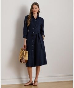 LAUREN RALPH LAUREN / ローレン ラルフ ローレン ミニ丈・ひざ丈ワンピース | ベルテッド リネン シャツドレス