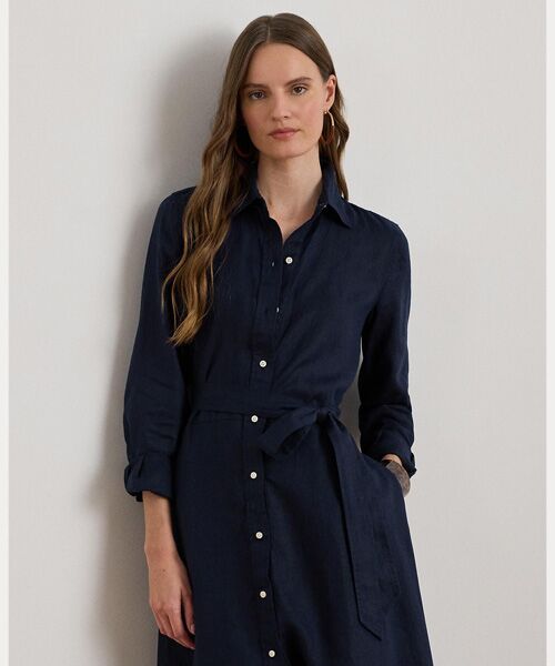 LAUREN RALPH LAUREN / ローレン ラルフ ローレン ミニ丈・ひざ丈ワンピース | ベルテッド リネン シャツドレス | 詳細2