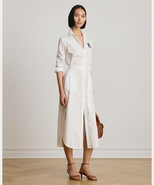 LAUREN RALPH LAUREN / ローレン ラルフ ローレン ロング・マキシ丈ワンピース | コットン ブロードクロス シャツドレス(100ホワイト)