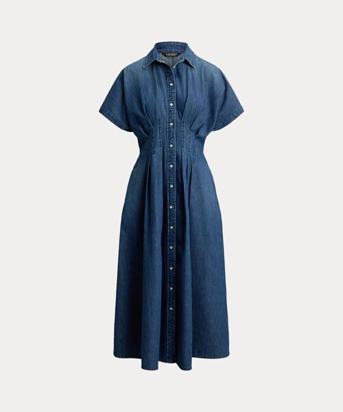 LAUREN RALPH LAUREN / ローレン ラルフ ローレン ロング・マキシ丈ワンピース | プリーテッド デニム シャツドレス | 詳細1