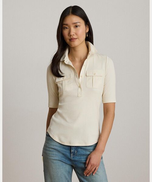 LAUREN RALPH LAUREN / ローレン ラルフ ローレン その他トップス | リブニット エルボースリーブ カラード トップ(101ナチュラル)