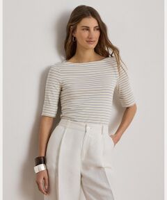 LAUREN RALPH LAUREN / ローレン ラルフ ローレン Tシャツ | ストライプド ストレッチ コットン ボートネック Tシャツ