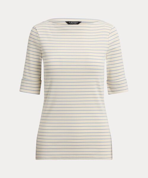 LAUREN RALPH LAUREN / ローレン ラルフ ローレン Tシャツ | ストライプド ストレッチ コットン ボートネック Tシャツ | 詳細1