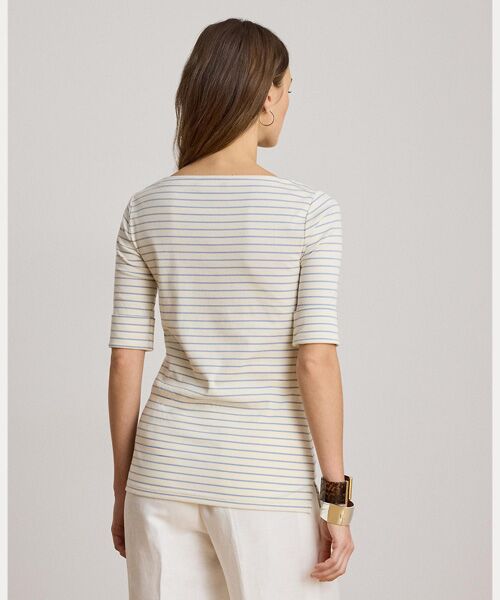 LAUREN RALPH LAUREN / ローレン ラルフ ローレン Tシャツ | ストライプド ストレッチ コットン ボートネック Tシャツ | 詳細3