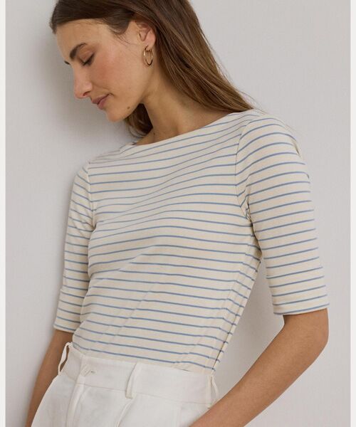 LAUREN RALPH LAUREN / ローレン ラルフ ローレン Tシャツ | ストライプド ストレッチ コットン ボートネック Tシャツ | 詳細4