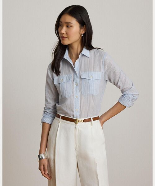 LAUREN RALPH LAUREN / ローレン ラルフ ローレン シャツ・ブラウス | クラシック フィット ストライプド コットン ボイル シャツ（400ブルー）