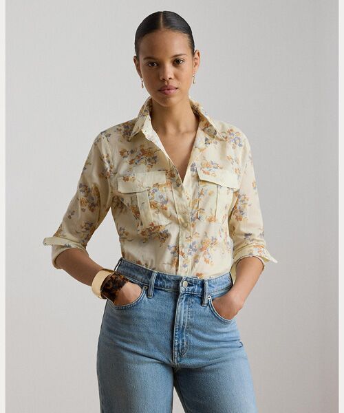 LAUREN RALPH LAUREN / ローレン ラルフ ローレン シャツ・ブラウス | クラシック フィット フローラル コットン ボイル シャツ（100ホワイト）