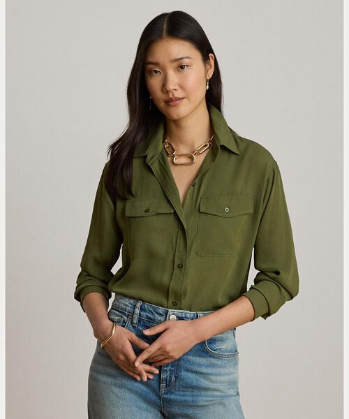 LAUREN RALPH LAUREN / ローレン ラルフ ローレン シャツ・ブラウス | リラックス フィット ジョーゼット シャツ（300グリーン）