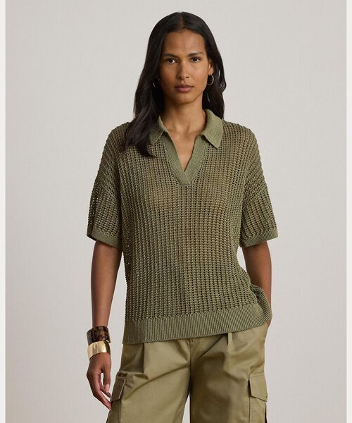 LAUREN RALPH LAUREN / ローレン ラルフ ローレン ニット・セーター | リネンブレンド メッシュ ショートスリーブ セーター(310グリーン)