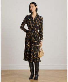 LAUREN RALPH LAUREN / ローレン ラルフ ローレン ロング・マキシ丈ワンピース | ベルティングプリント プリーテッド クレープ シャツドレス
