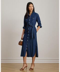 LAUREN RALPH LAUREN / ローレン ラルフ ローレン ロング・マキシ丈ワンピース | ベルテッド デニム ミディ シャツドレス