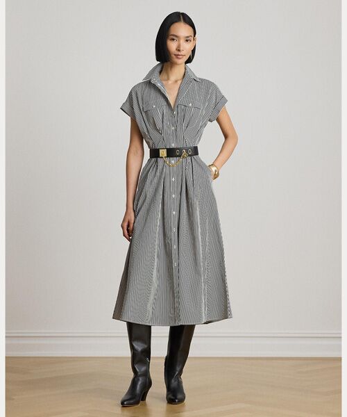 LAUREN RALPH LAUREN / ローレン ラルフ ローレン ロング・マキシ丈ワンピース | ストライプド プリーテッド ブロードクロス シャツドレス | 詳細5