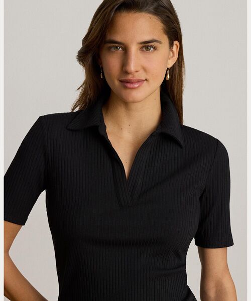 LAUREN RALPH LAUREN / ローレン ラルフ ローレン Tシャツ | リブニット エルボースリーブ ポロ Tシャツ | 詳細4