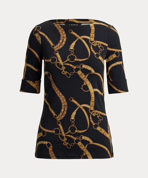 LAUREN RALPH LAUREN / ローレン ラルフ ローレン Tシャツ | ベルティングプリント コットン ボートネック Tシャツ | 詳細1