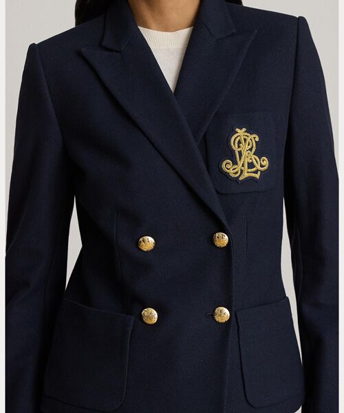 LAUREN RALPH LAUREN / ローレン ラルフ ローレン テーラードジャケット | ダブルブレステッド ストレッチ ピケ ブレザー | 詳細4