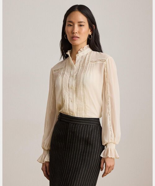 LAUREN RALPH LAUREN / ローレン ラルフ ローレン シャツ・ブラウス | レーストリム クリンクル ジョーゼット ブラウス（101ナチュラル）