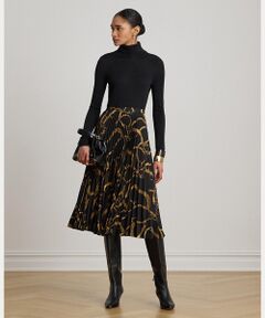 LAUREN RALPH LAUREN / ローレン ラルフ ローレン ミニ・ひざ丈スカート | ベルティングプリント プリーテッド クレープ スカート