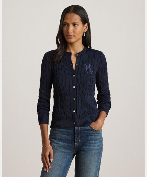 LAUREN RALPH LAUREN / ローレン ラルフ ローレン カーディガン・ボレロ | ケーブルニット コットンブレンド カーディガン(410ネイビー)