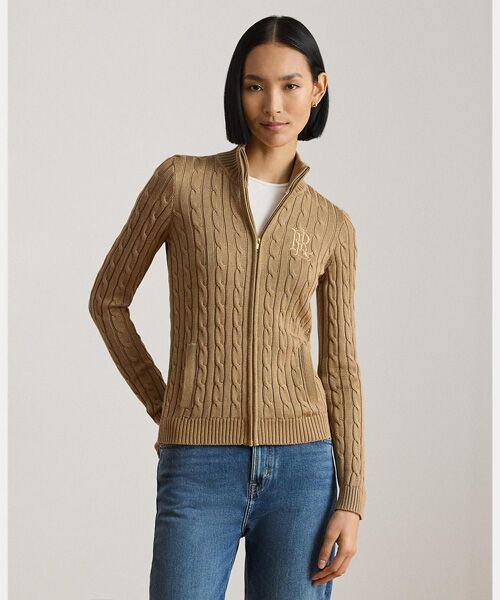 LAUREN RALPH LAUREN / ローレン ラルフ ローレン ニット・セーター | ケーブルニット フルジップ モックネック セーター（260ブラウン）