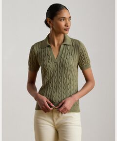LAUREN RALPH LAUREN / ローレン ラルフ ローレン ニット・セーター | ケーブル コットンブレンド ショートスリーブ セーター