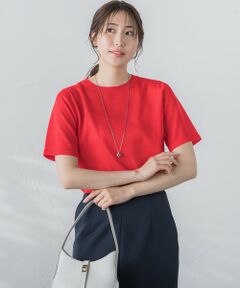 【WEB限定】【3サイズ】5分袖ニットTシャツ≪洗濯機で洗える≫