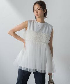 【WEB＆一部店舗限定】フリルチュールノースリカットソー