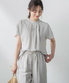 【WEB限定】リラックス×きれいサテン半袖ブラウス≪接触冷感/洗える≫