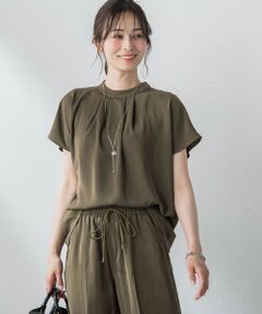 【WEB限定】リラックス×きれいサテン半袖ブラウス≪接触冷感/洗える≫