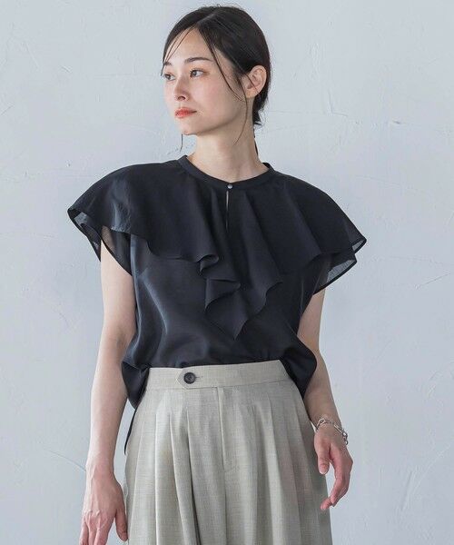 LAUTREAMONT/ロートレアモン ラッフルシアーブラウス≪洗濯機で洗える≫ ブラック 9号 LAUTREAMONT/ロートレアモン ラッフルシアーブラウス≪洗濯機で洗える≫ ブラック 9号