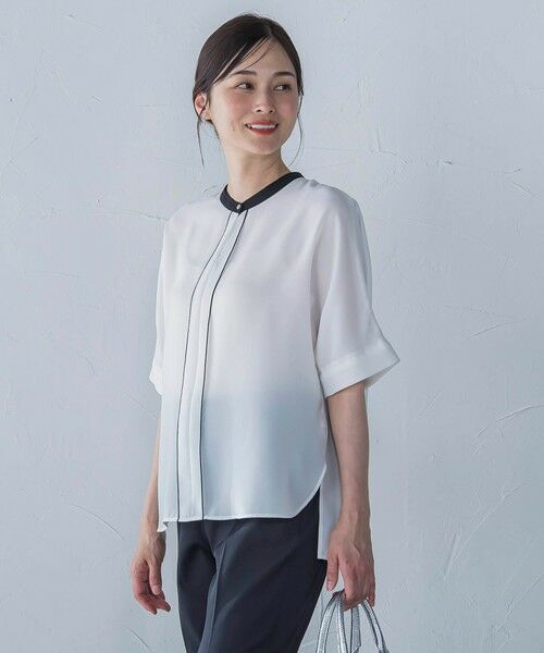 LAUTREAMONT/ロートレアモン ジョーゼット配色ブラウス≪洗濯機で洗える≫ ホワイト系その他 9号