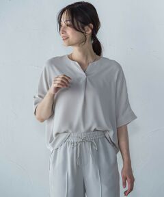 LAUTREAMONT / ロートレアモン シャツ・ブラウス | 【WEB限定】サテンフィールキーネックブラウス≪セットアップ対応/洗濯機で洗える≫