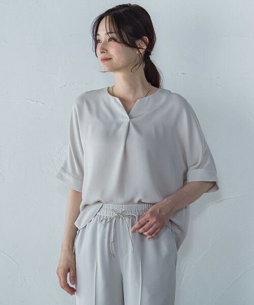 LAUTREAMONT / ロートレアモン シャツ・ブラウス | 【WEB限定】サテンフィールキーネックブラウス≪セットアップ対応/洗濯機で洗える≫ | 詳細16