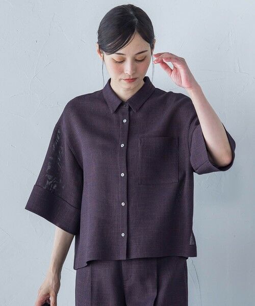 ロートレアモン ♡ シャツ　ブラウス　プリーツ袖　Vネック　クロップド丈　シアー 半袖プリーツシアー楊柳Vネックブラウス[品番：AMTW0002038