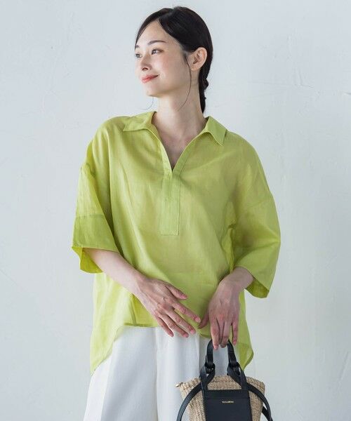 LAUTREAMONT/ロートレアモン シアーリネンVネックブラウス≪手洗い可能≫ イエロー 9号 LAUTREAMONT/ロートレアモン シアーリネンVネックブラウス≪手洗い可能≫ イエロー 9号