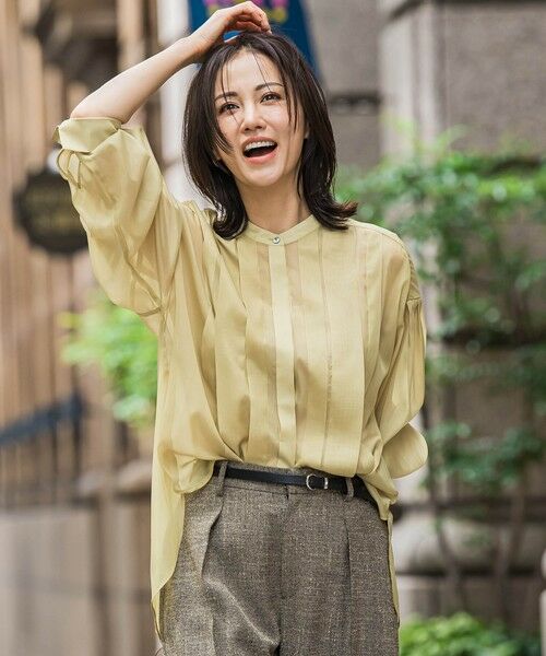 LAUTREAMONT/ロートレアモン シアーブライト フロントタックブラウス≪手洗い可能≫ イエロー 9号 LAUTREAMONT/ロートレアモン シアーブライト フロントタックブラウス≪手洗い可能≫ イエロー 9号