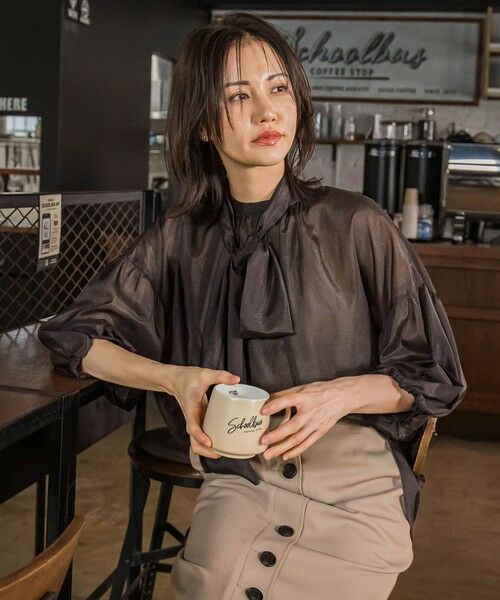 LAUTREAMONT/ロートレアモン シアーブライト 2WAYボウタイブラウス≪手洗い可能≫ ブラウン 9号 LAUTREAMONT/ロートレアモン シアーブライト 2WAYボウタイブラウス≪手洗い可能≫ ブラウン 9号