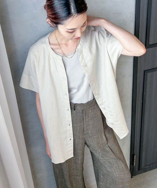 LAUTREAMONT/ロートレアモン 【WEB限定】レーヨンリネンポプリンVネックブラウス ベージュ 9号