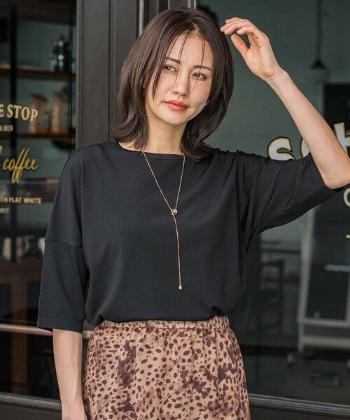 LAUTREAMONT/ロートレアモン バックボタン5分袖ニット&#8810;手洗い可能&#8811; ブラック 9号