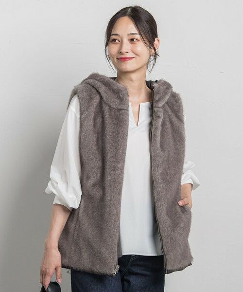 LAUTREAMONT/ロートレアモン リバーシブルファーフーディベスト ブラック 9号