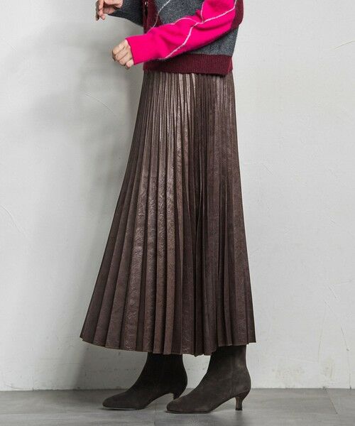 LAUTREAMONT / ロートレアモン ミニ・ひざ丈スカート | レザーライクサテンプリーツスカート≪洗える≫ | 詳細6