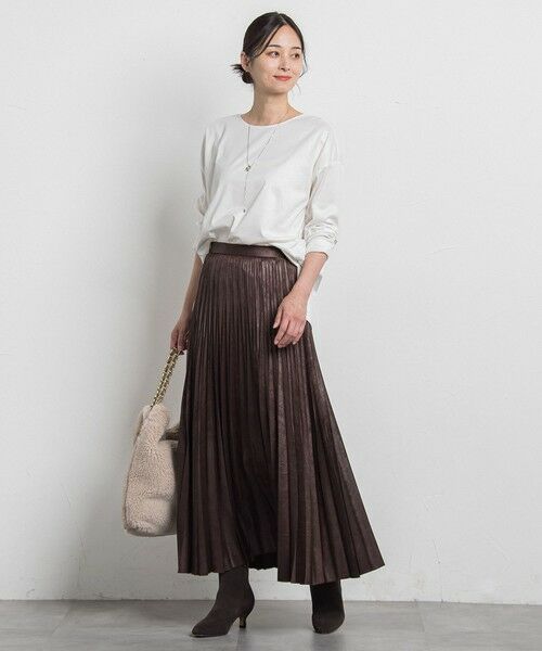 LAUTREAMONT / ロートレアモン ミニ・ひざ丈スカート | レザーライクサテンプリーツスカート≪洗える≫ | 詳細1