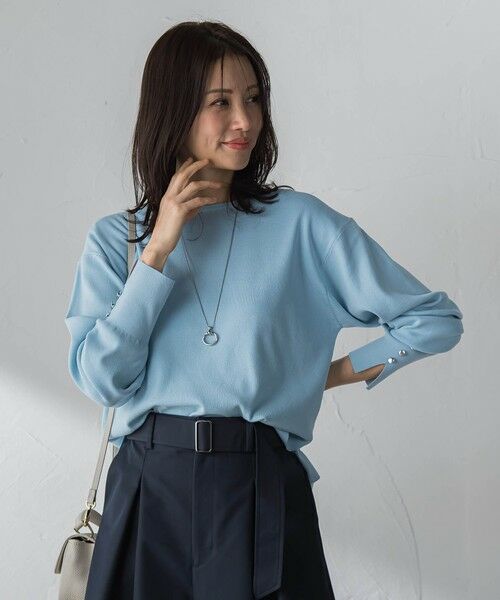 LAUTREAMONT / ロートレアモン ニット・セーター | 袖ボタンクルーネックニット ≪手洗い可能≫（ブルー）