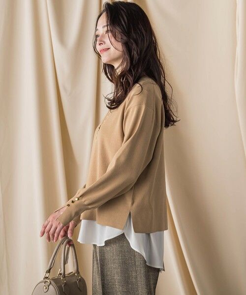 LAUTREAMONT/ロートレアモン 袖ボタンクルーネックニット ≪手洗い可能≫ キャメル 11号 LAUTREAMONT/ロートレアモン 袖ボタンクルーネックニット ≪手洗い可能≫ キャメル 11号