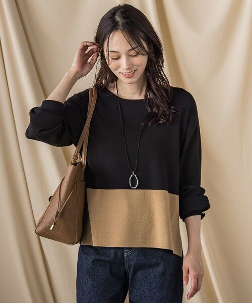 LAUTREAMONT/ロートレアモン 袖ボタンクルーネックニット ≪手洗い可能≫ ブラック系その他 9号 LAUTREAMONT/ロートレアモン 袖ボタンクルーネックニット ≪手洗い可能≫ ブラック系その他 9号