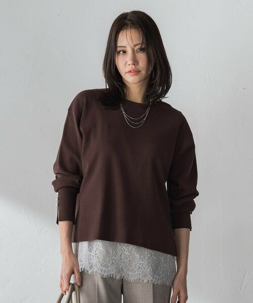 LAUTREAMONT / ロートレアモン ニット・セーター | 袖ボタンクルーネックニット ≪手洗い可能≫（ブラウン系その他）