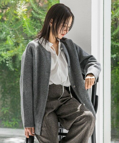 LAUTREAMONT/ロートレアモン フォックス混ニットジャケット ライトグレー 9号