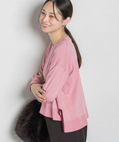 LAUTREAMONT/ロートレアモン 【WEB限定】カラー配色ニット&#8810;洗える&#8811; ピンク×ボルドー 9号